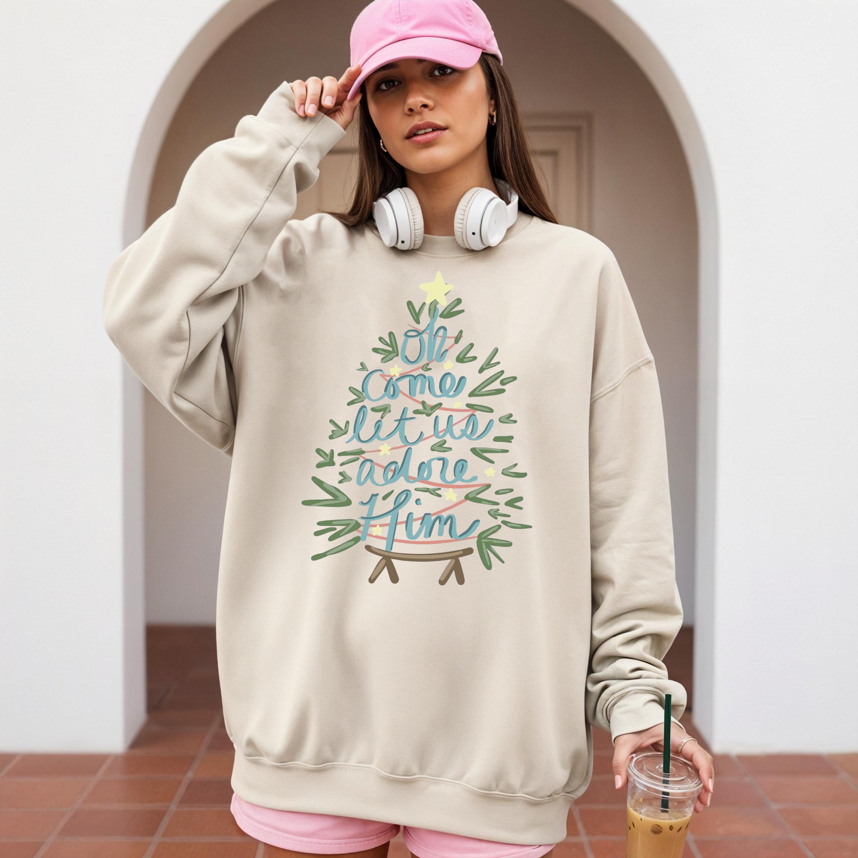 Christian Christmas Sweatshirt, Oh Come Let Us Adore Him Sweater, Religious Holiday Shirt, Faith Based Christmas Outfit for Women Men